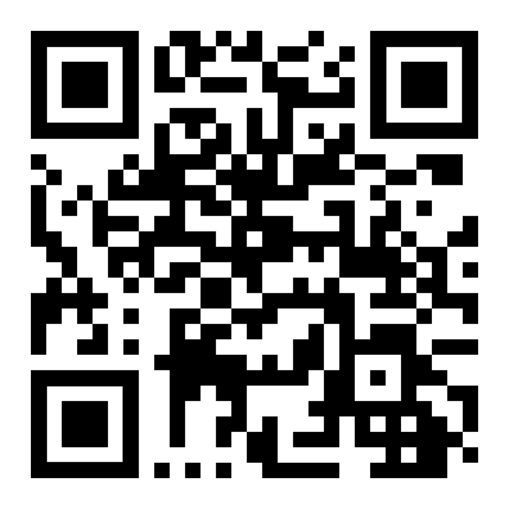 A black-and-white QR code with a square pattern.