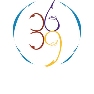 Abstract colorful design with stylized numbers inside a circular frame.