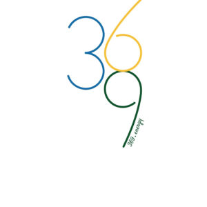 Minimalist artwork with numbers 3, 6, and 9 connected by colorful lines.